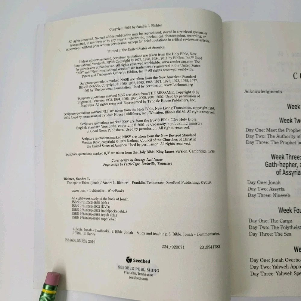 Epic of Eden Jonah‎ by Sandra Richter ONEBOOK Study Guide